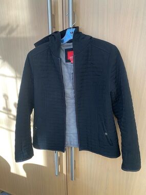 Esprit Black Quilted Hooded Bomber Jacket Womens Medium